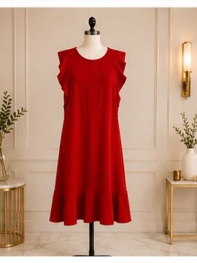 Red Ruffle-Hem Sleeveless Dress